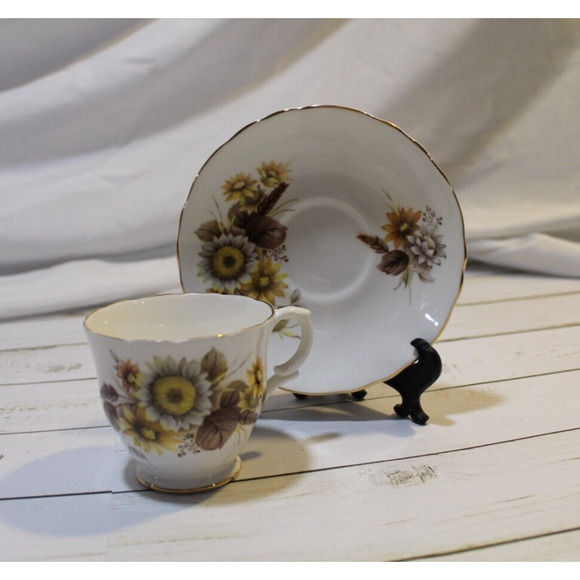 Crown Staffordshire England Fine Bone China Teacup & Saucer by Duchess Sunflower - Picture 1 of 11